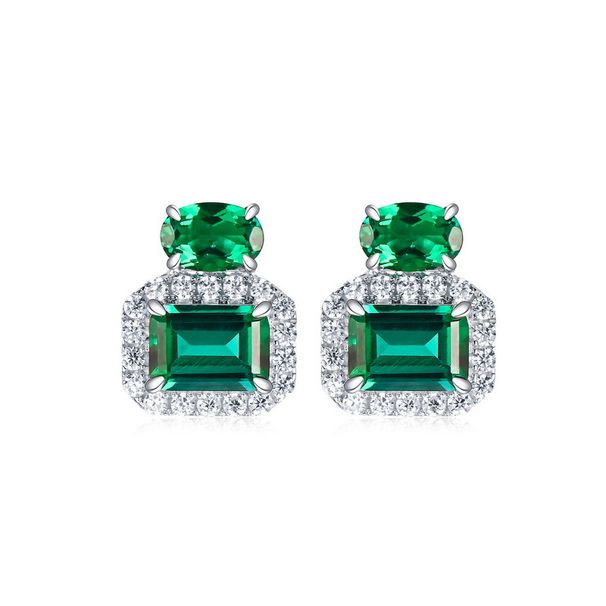 S925 Silver Cultured Emerald Earrings For Women, Fully Inlaid With Gemstones, Retro Noble_ipsvogv.com