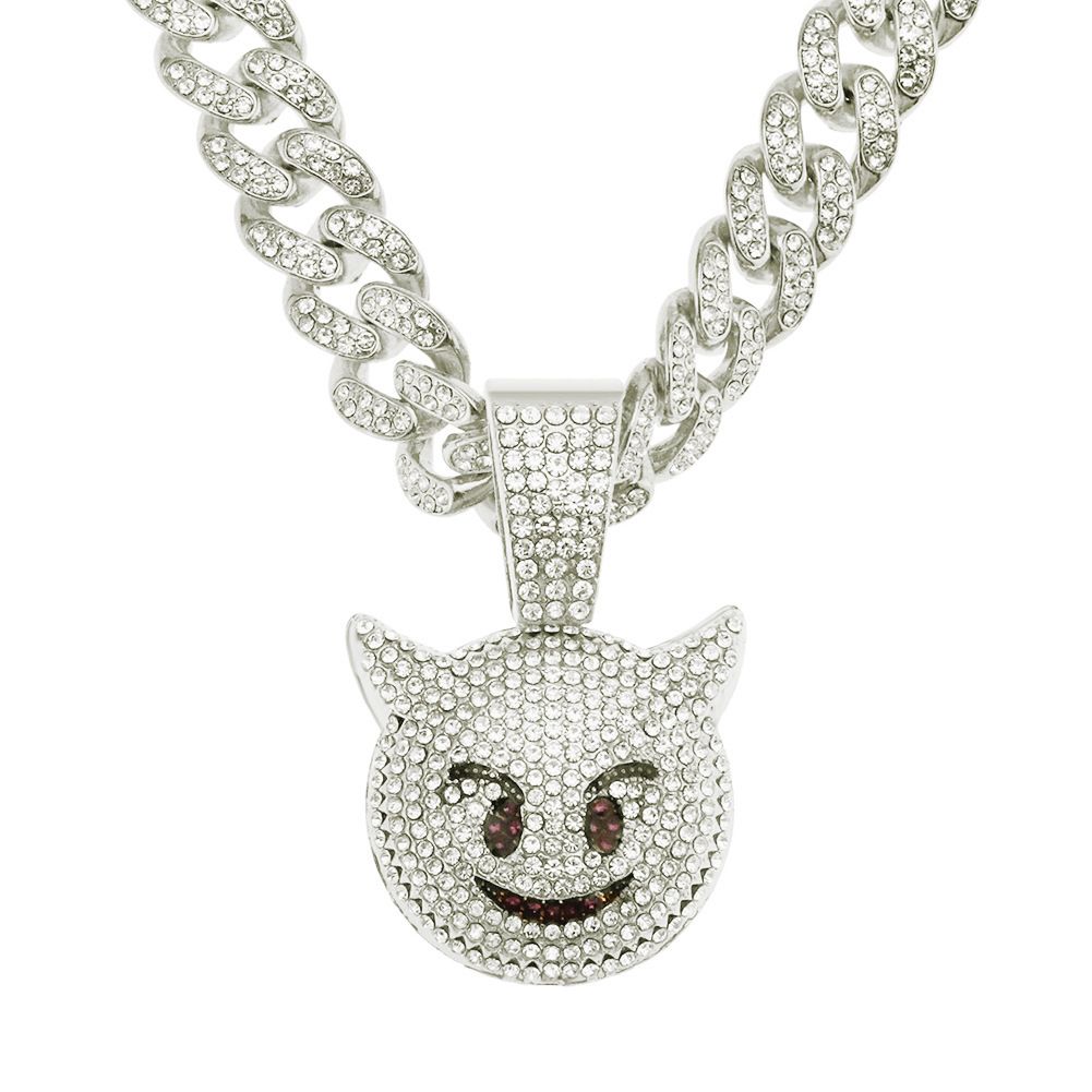Instagram three-dimensional full diamond small monster pendant, Cuban necklace with large buckle, domineering trend wide_ipsvogv.com