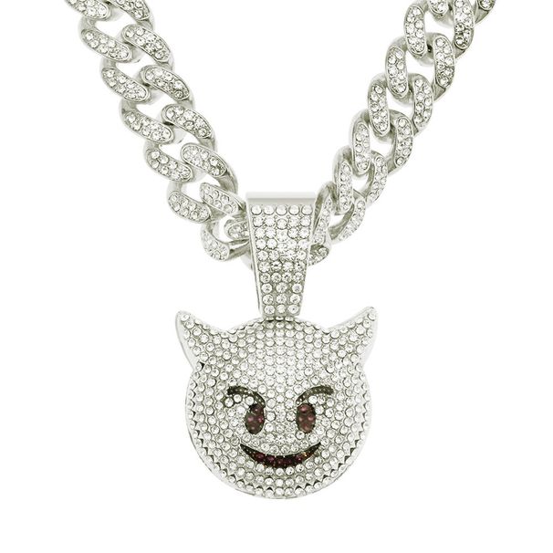 Instagram three-dimensional full diamond small monster pendant, Cuban necklace with large buckle, domineering trend wide_ipsvogv.com