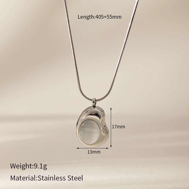 White Cat's Eye Stainless Steel Necklace - Gold Plated Snake Bone Chain For Women_ipsvogv.com