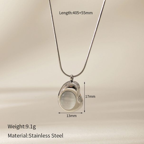 White Cat's Eye Stainless Steel Necklace - Gold Plated Snake Bone Chain For Women_ipsvogv.com