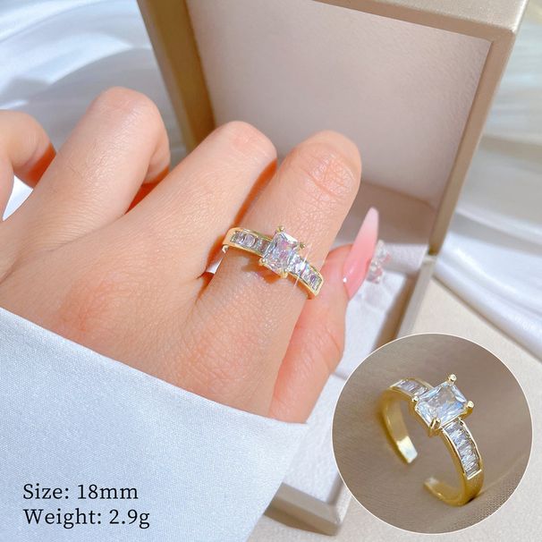【 Real Gold 】 Square Diamond Full Zirconia Wedding With Adjustable Opening, Simple Handmade Ring, Couple's Pair Ring_ipsvogv.com