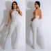 Women's solid color hot diamond sleeveless halterneck trousers jumpsuit_ipsvogv.com