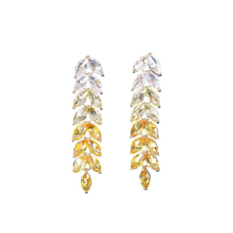 Women's Jewelry Gradient Golden Wheat Ear Earrings Light Luxury Design High End Long Leaf Tassel Earrings Full Diamond Earrings_ipsvogv.com
