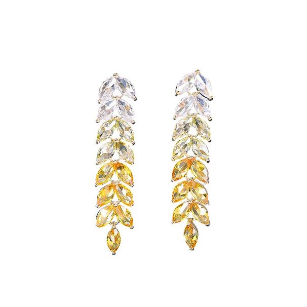 Women's Jewelry Gradient Golden Wheat Ear Earrings Light Luxury Design High End Long Leaf Tassel Earrings Full Diamond Earrings_ipsvogv.com