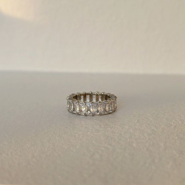 INS Electroplated Titanium Steel Rectangular Coral Color Zircon Ring_ipsvogv.com