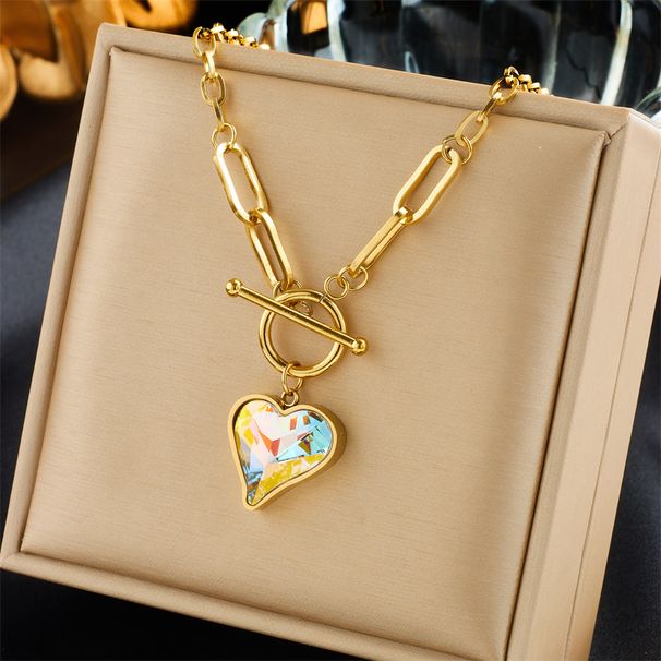 European and American fashion creative retro high-end faceted fantasy crystal love pendant OT buckle chain necklace_ipsvogv.com