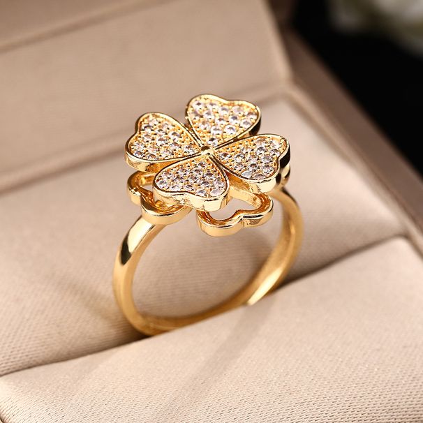 Korean Version Of Internet Celebrity Rotating Four Leaf Clover Ring, Female Niche Design, High-end And Open Mouth Ring_ipsvogv.com