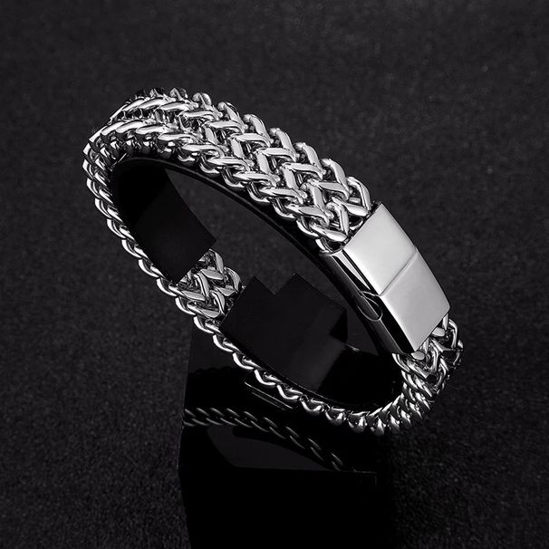 Men's Titanium Fashion Double Row Stainless Steel Hip Hop Trendy Thick Magnetic Clasp Cuban Bracelet_ipsvogv.com