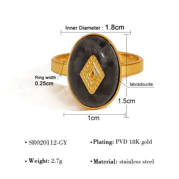 K Gold Plated Natural Stone Titanium Steel Ring Female Ins Simple Style Geometric Star Diamond Open Ring_ipsvogv.com