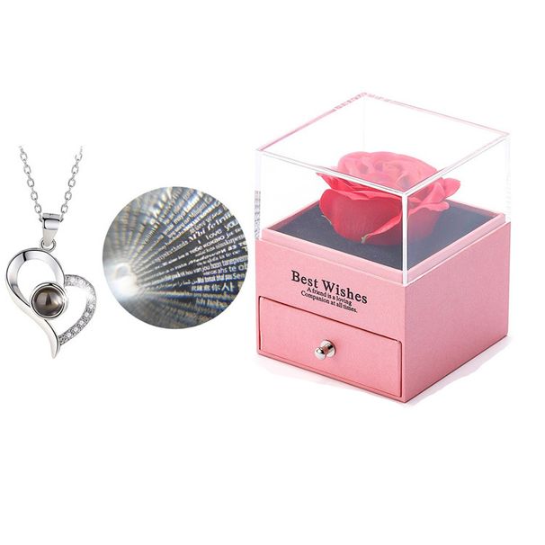 Women’s Jewelry Set Fashion hot selling rose necklace gift box Valentine's Day gift jewelry box acrylic drawer flower box_ipsvogv.com