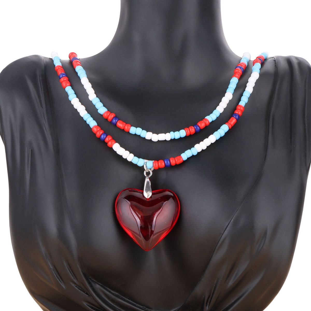 Jewelry Bohemian Colored Crystal Love Personalized Double Layer Beaded Necklace_ipsvogv.com