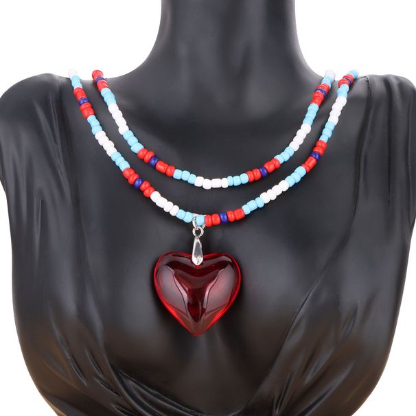 Jewelry Bohemian Colored Crystal Love Personalized Double Layer Beaded Necklace_ipsvogv.com