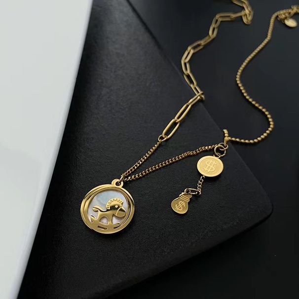 Luxury Fritillaria Inlaid with Instant Money Pendant Necklace, Titanium Steel Colorless Collar Chain, Light Luxury_ipsvogv.com