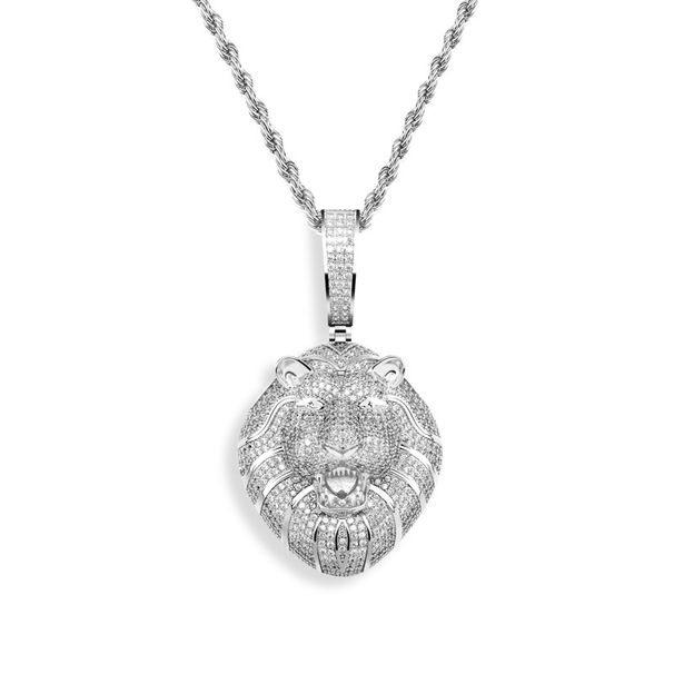 INS New Lion Head Full Zircon Hip Hop Trendy Two Color Pendant Men's Jewelry Series Necklace Accessories_ipsvogv.com