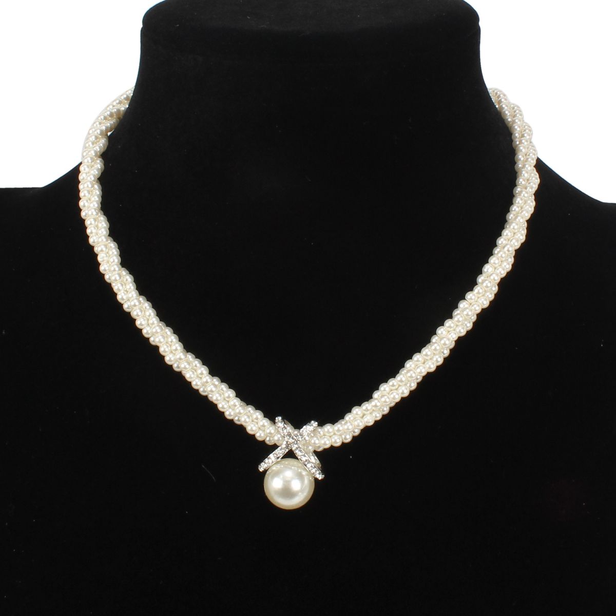 Jewelry pearl multi strand woven short necklace choker neck F1060_ipsvogv.com