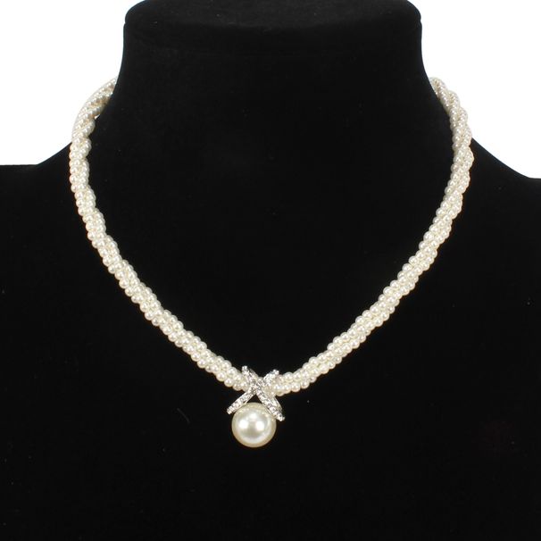 Jewelry pearl multi strand woven short necklace choker neck F1060_ipsvogv.com