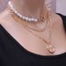 Fashion Shaped Pearl Mixed With Three-layer Chain Necklace, Hip-hop Rose Relief Queen Pendant_ipsvogv.com