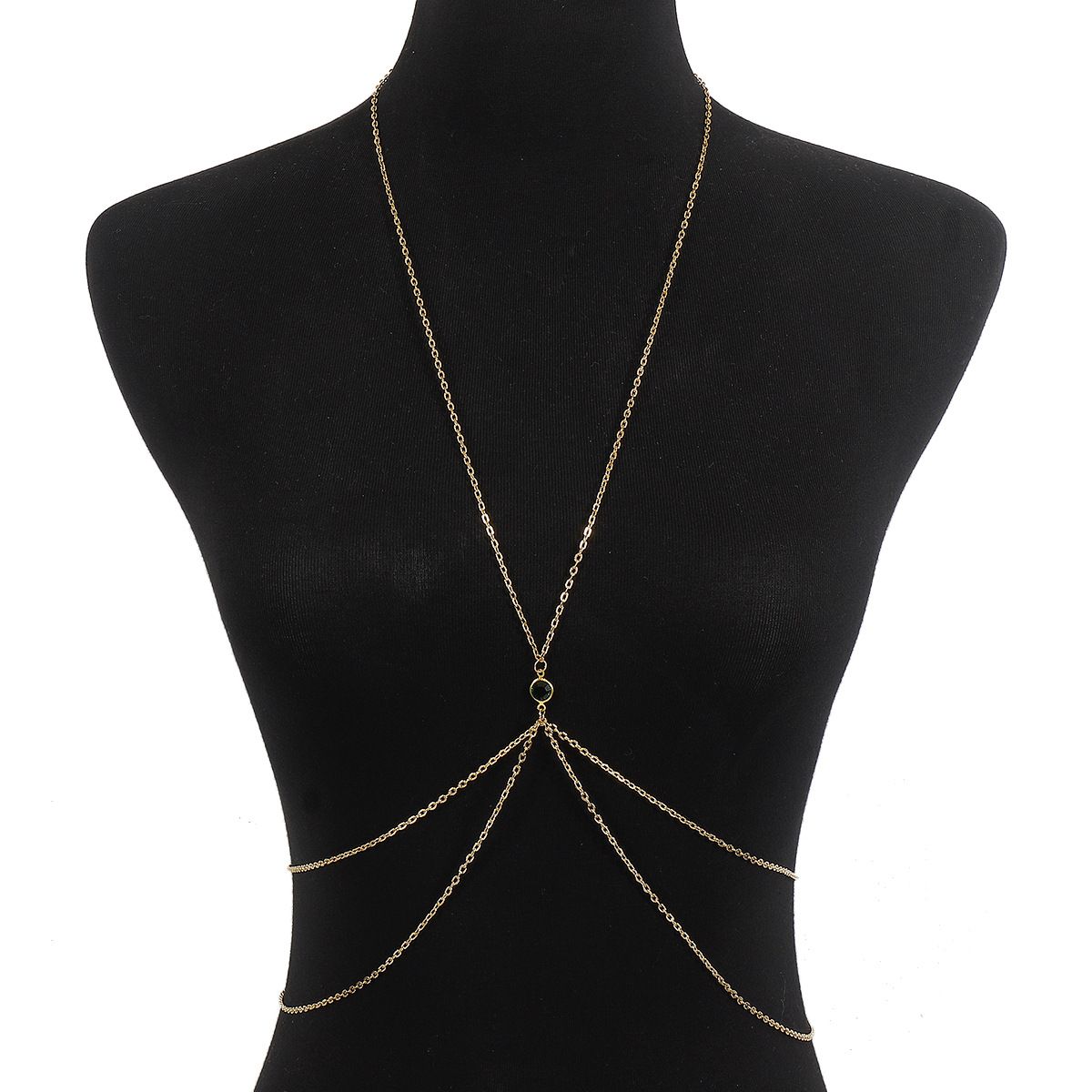 C0642 Sexy Layered Metal Body Minimalist Multi layered Green Diamond Waist Chain_ipsvogv.com