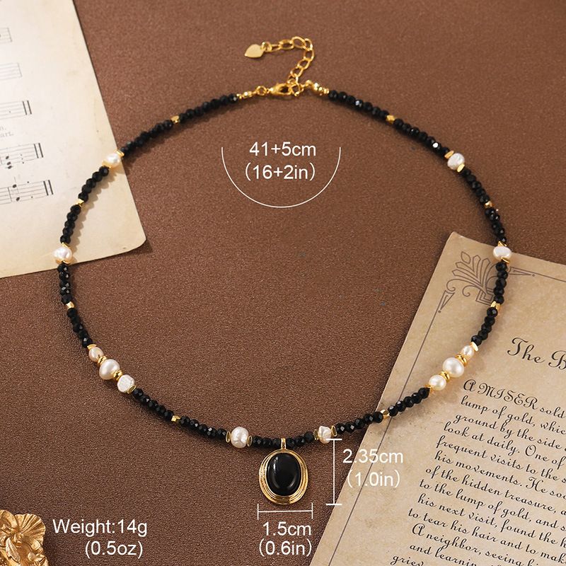 Vintage Heavy Duty Pearl Necklace Summer Contrast Color Natural Stone Necklace Light Luxury Camellia Medieval Elegant High End Clavicle Necklace_ipsvogv.com