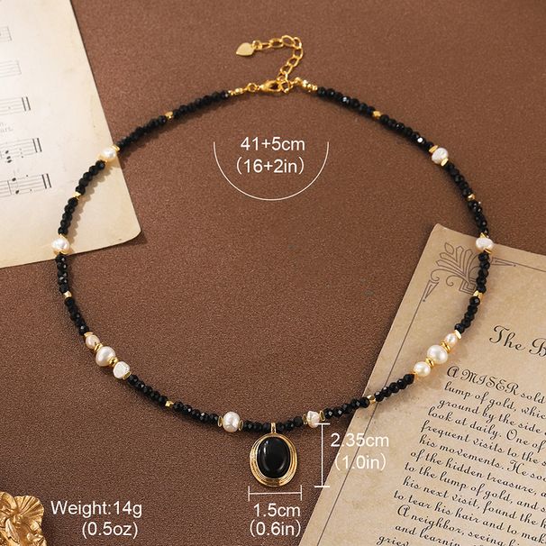 Vintage Heavy Duty Pearl Necklace Summer Contrast Color Natural Stone Necklace Light Luxury Camellia Medieval Elegant High End Clavicle Necklace_ipsvogv.com