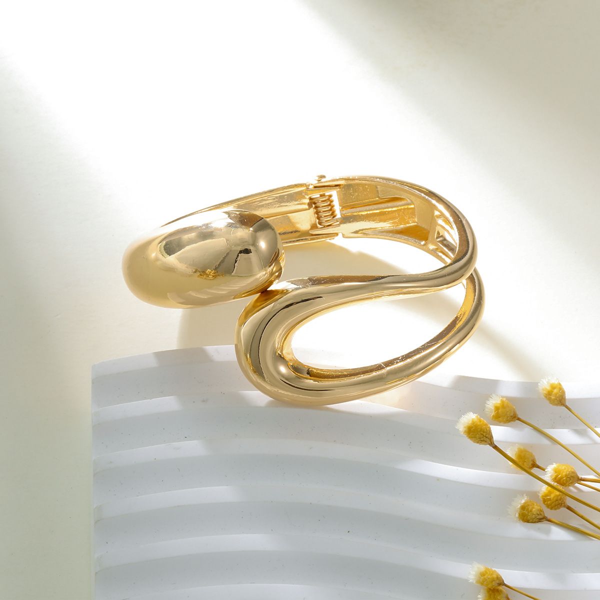 Trendy Minimalist Cold Style INS Wind Spliced Open Alloy Spring Wide Bracelet For Women Accessories_ipsvogv.com