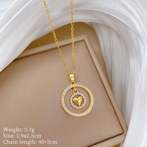 Steel 【 Titanium 】 Double Layer Circular Ring Heart-Shaped Light Luxury Temperament Gorgeous Full Diamond Necklace 【 】_ipsvogv.com