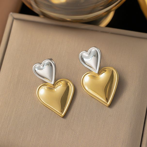 New Heart-shaped With Gold Silver Color Matching On Top And Bottom, Stainless Steel Earrings For Women's Accessories_ipsvogv.com