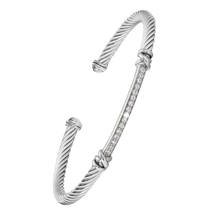 Open Bangle Fashionable And Versatile Trendy Ladies Inlaid Diamond Titanium Steel Wire Rope Bracelet_ipsvogv.com