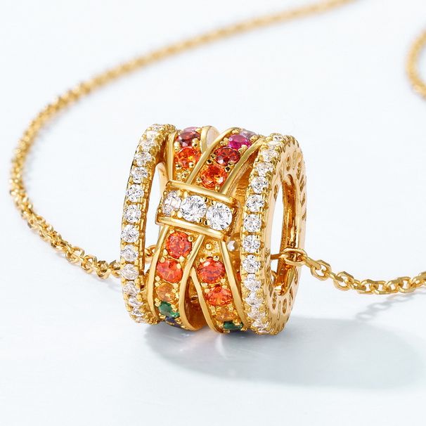 Light luxury Lulutong colorful zirconium necklace female S925 silver inlaid rainbow zircon clavicle pendant_ipsvogv.com