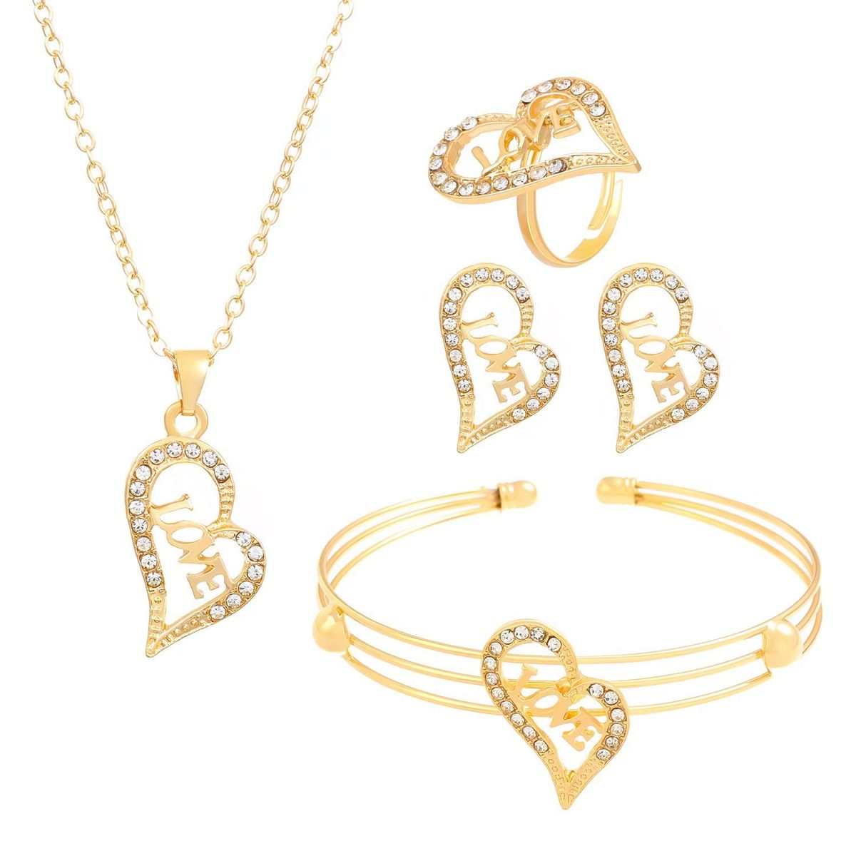 Diamond butterfly love jewelry set ins style creative design heart shaped necklace four piece set_ipsvogv.com