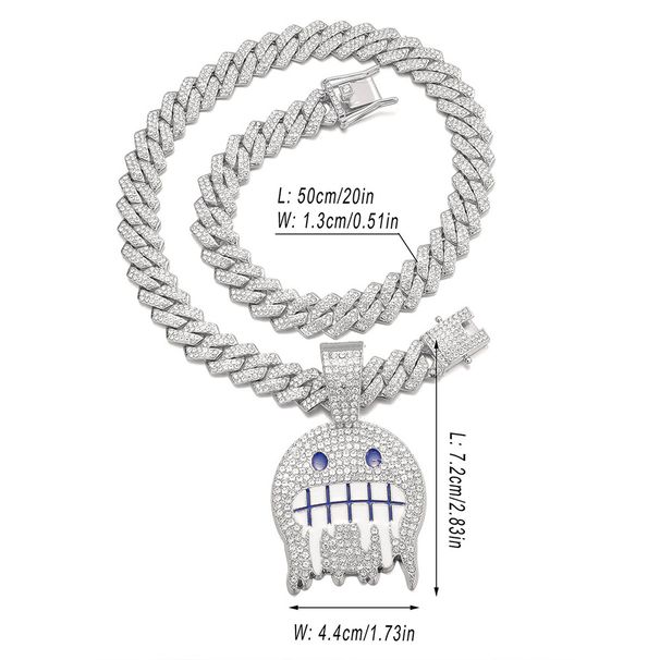 New Product Smiley Face Full Diamond Hip-hop Pendant Creative Trendsetter Ice Face Alloy Hip-hop Necklace_ipsvogv.com