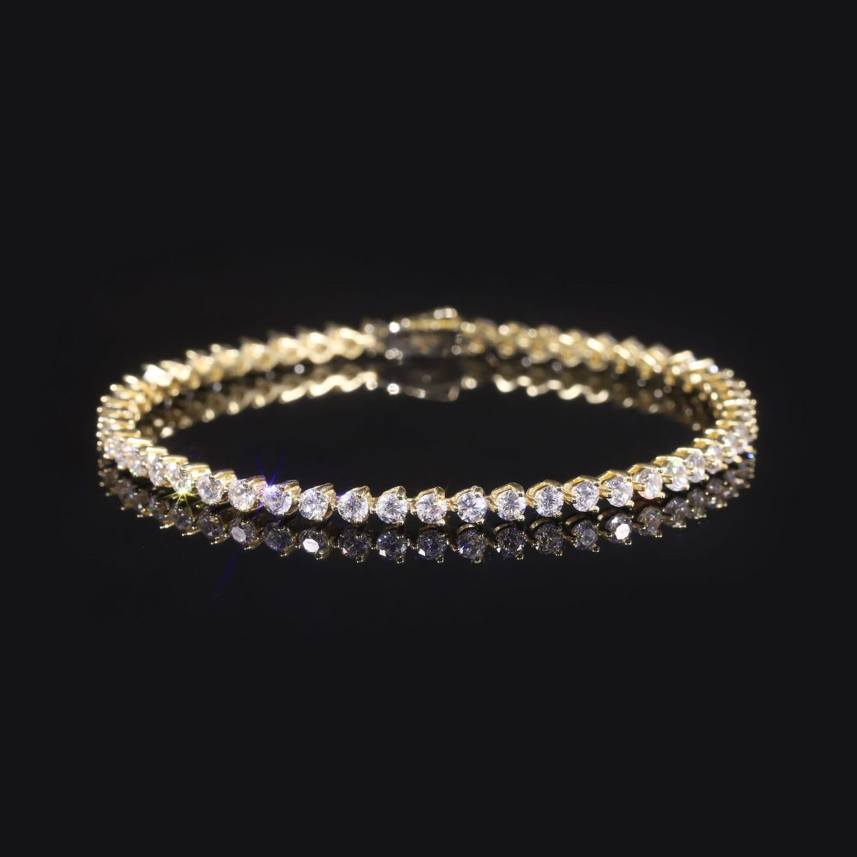 Bright Moissanite Bracelet Gold S925 Sterling Silver Gold Plated Hip Hop Tennis Chain 2.7mm Fully Inlaid Bracelet_ipsvogv.com