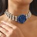 N11570 exaggerated studded three-dimensional rose flower necklace with runway style and multiple rows of sparkling_ipsvogv.com