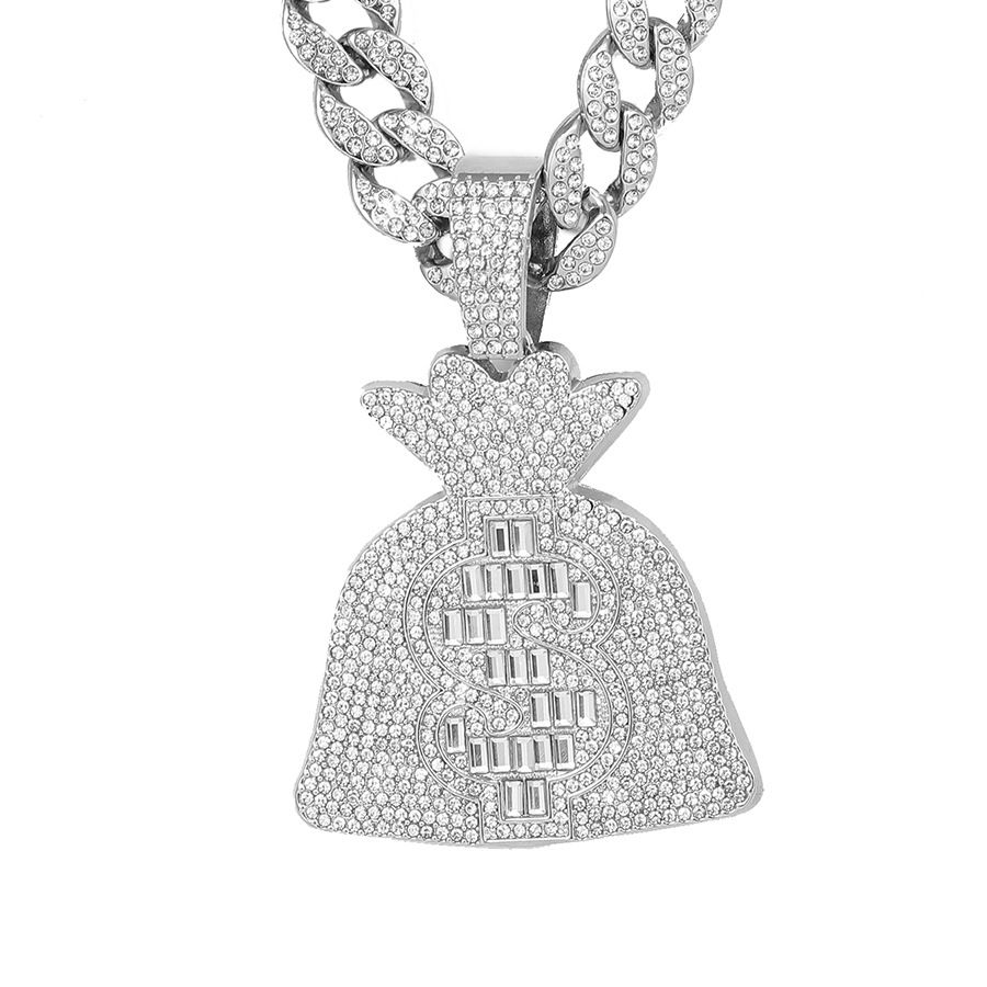 New alloy personalized rock sugar diamond US dollar coin purse pendant diamond Cuban necklace hip hop rap jewelry_ipsvogv.com