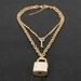 Jewelry Creative Gold Diamond Set Key Lock Pendant Double layer Necklace for Women 12850_ipsvogv.com