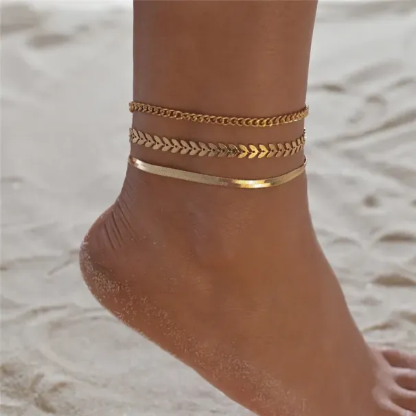 Anklets 3pcs/set Gold Color Simple Chain For Women Beach Foot Jewelry Leg Ankle Bracelets Accessories_ipsvogv.com