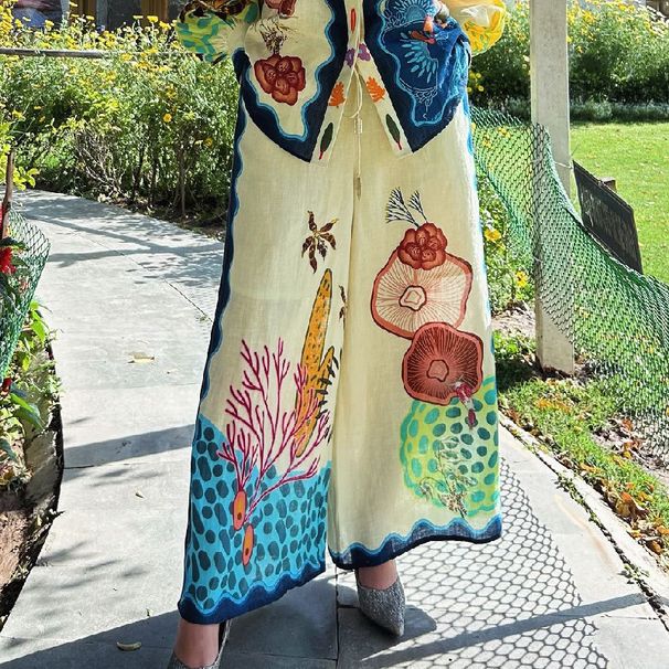 Women's Clothing fashion personality printed cotton and linen loose leisure vacation two-piece suit_ipsvogv.com