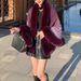 Women's Clothing New rex rabbit fur collar gradien autumn and winter shawl cape large size women's knitted cardigan jacket_ipsvogv.com