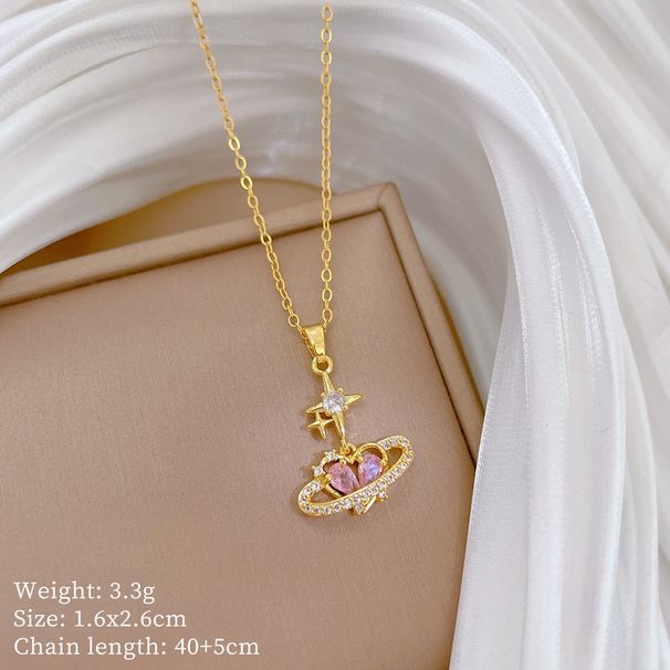 【 】 Love Star Light Luxury Charm Gorgeous Full Diamond Necklace Women's Versatile Clavicle Titanium Steel Chain_ipsvogv.com