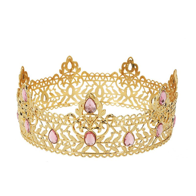 Golden Crown Simple Multi Color Full Round King Crown Headdress Birthday Bride Crown Universal_ipsvogv.com