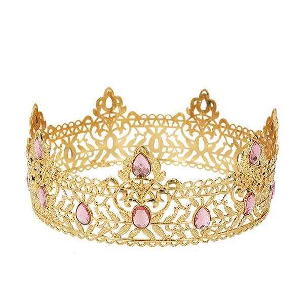 Golden Crown Simple Multi Color Full Round King Crown Headdress Birthday Bride Crown Universal_ipsvogv.com