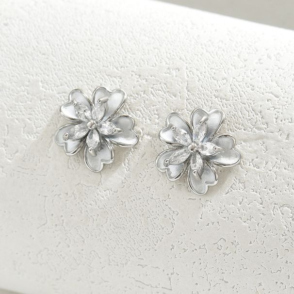 Light luxury sweet summer flower simple spicy style inlaid with zircon earrings, versatile and elegant earrings_ipsvogv.com