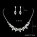 Silver Pearl & Diamond Bridal Jewelry Set - Necklace & Earrings (Elegant Ladies Celebration Accessories, Full Diamond Inlay)_ipsvogv.com