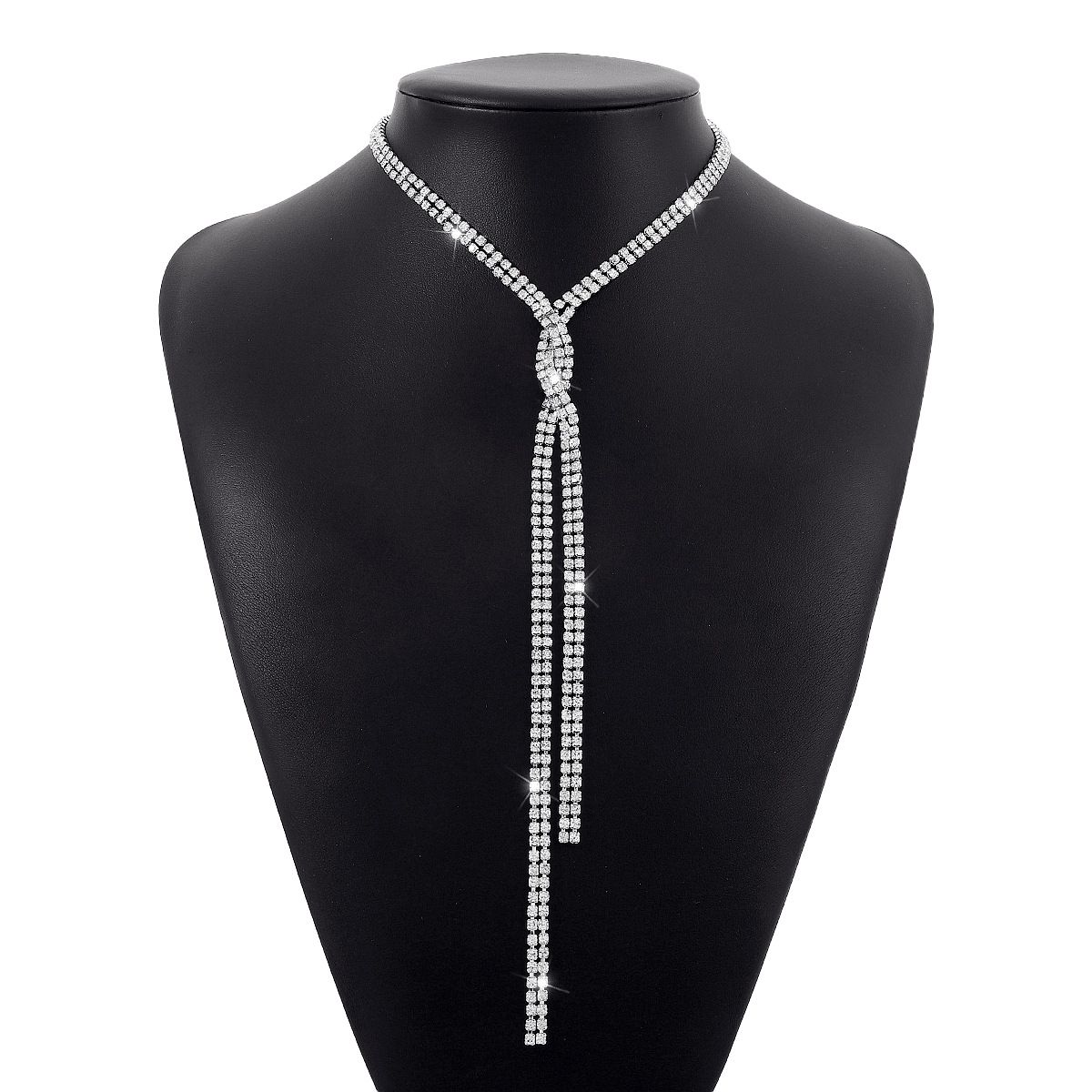 N10626 Double row Diamond Backchain Elegant Neckchain Wrapped with Tassel Claw Chain Light Luxury Necklace for Women_ipsvogv.com
