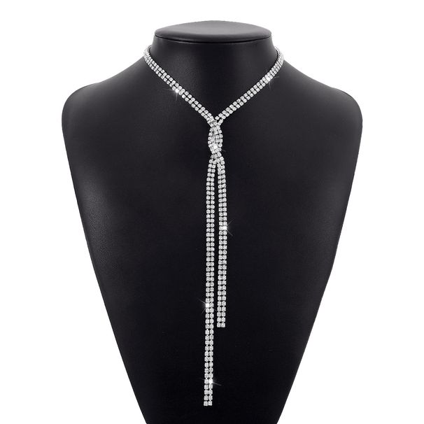 N10626 Double row Diamond Backchain Elegant Neckchain Wrapped with Tassel Claw Chain Light Luxury Necklace for Women_ipsvogv.com