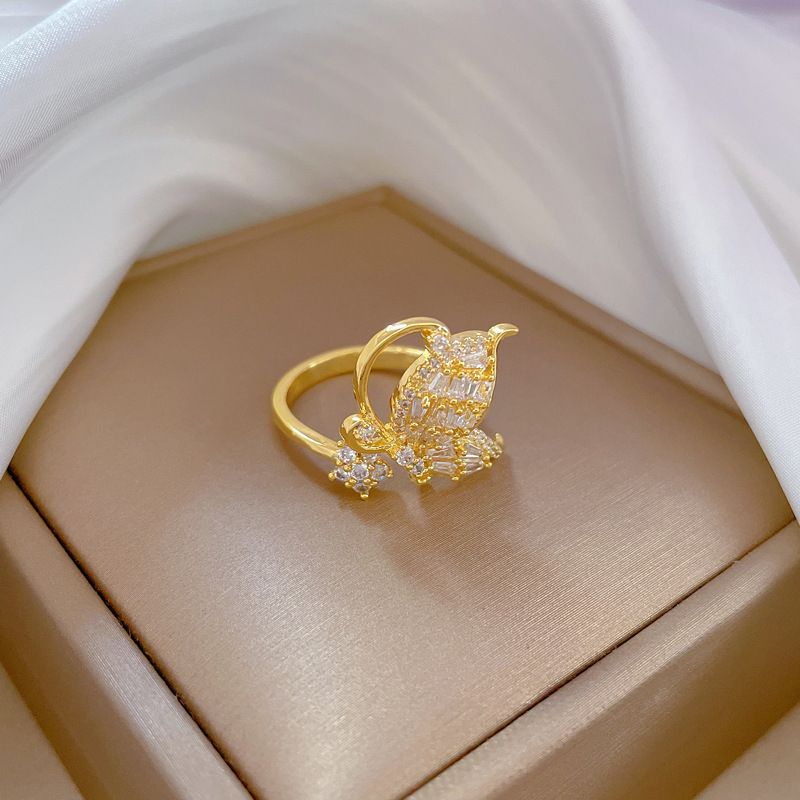 【 Real Gold 】 Bow Knot Zircon With Adjustable Opening Simple Hand Decoration Couple Ring_ipsvogv.com