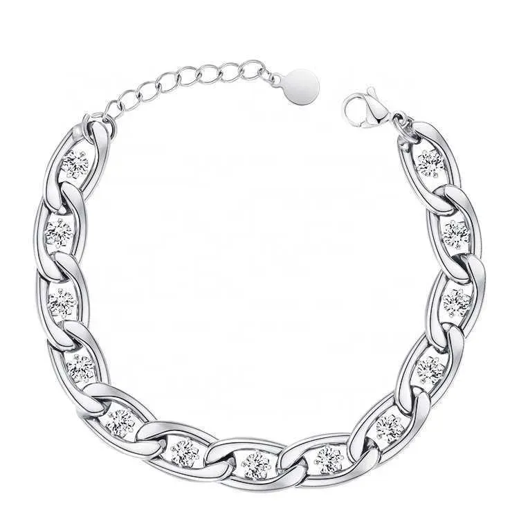 Latest High Quality Gold Plated Stainless Steel Jewelry Crystal Zircon Link Chain Bracelet B212228_ipsvogv.com
