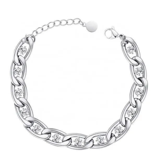 Latest High Quality Gold Plated Stainless Steel Jewelry Crystal Zircon Link Chain Bracelet B212228_ipsvogv.com