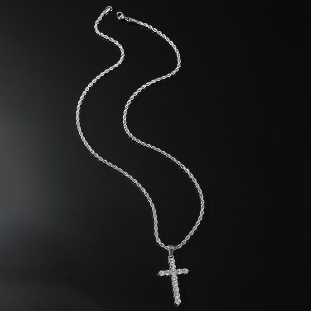 Hip-hop Cross Alloy Inlay Zircon Men's Pendant Necklace_ipsvogv.com